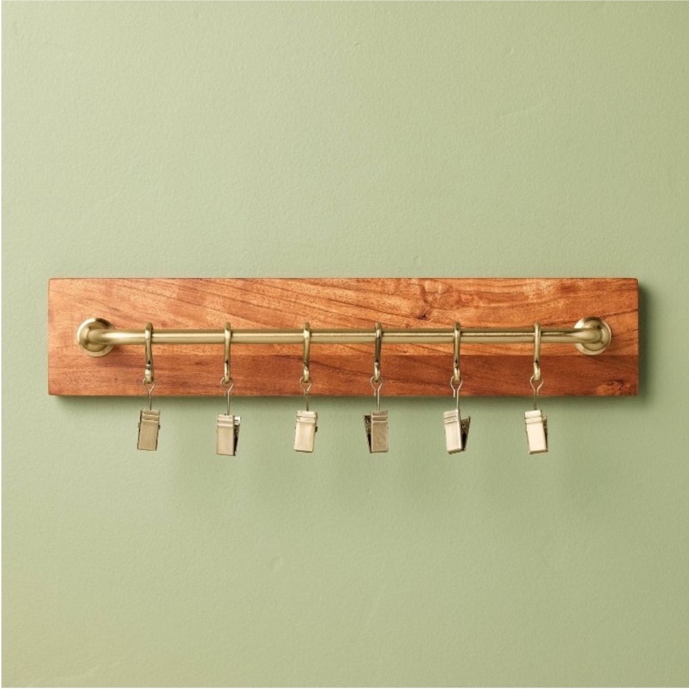Brass and Wood Wall Rail with Clips - Hearth & Hand™ with Magnolia